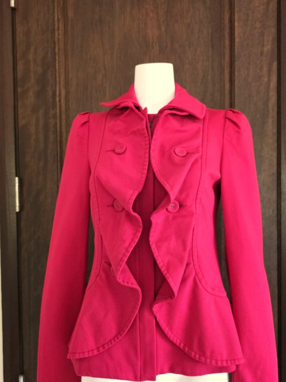 INC International Concepts Size S Red Jacket Coat Ruffled Front VG Condition - Picture 1 of 14